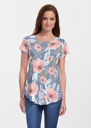 Blossoming Blooms (16226) ~ Short Sleeve Scoop Neck Flowy Tunic