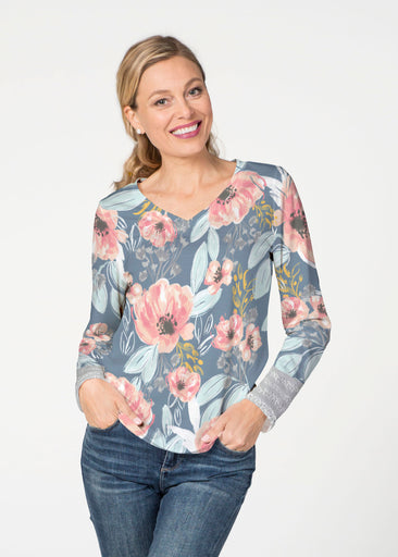 Blossoming Blooms (16226) ~ French Terry V-neck Top
