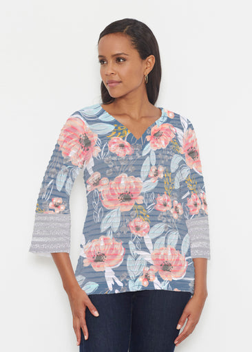Blossoming Blooms (16226) ~ Banded 3/4 Bell-Sleeve V-Neck Tunic