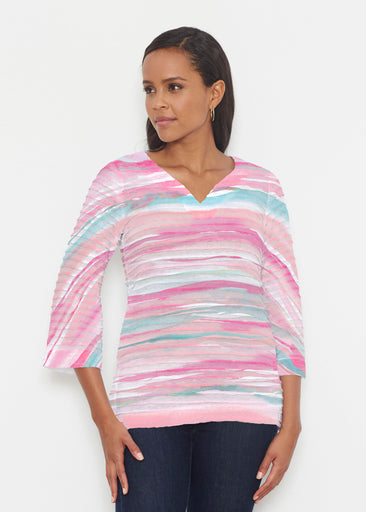 Sand Dunes Pink (16250) ~ Banded 3/4 Bell-Sleeve V-Neck Tunic