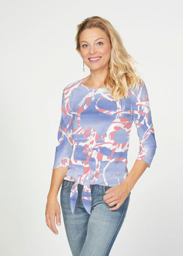 Round About Perri (16253) ~ French Terry Tie 3/4 Sleeve Top