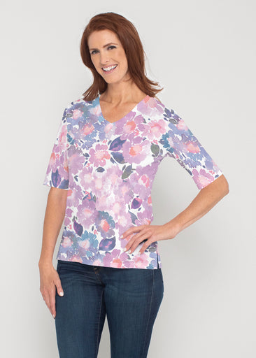 Lilac (16255) ~ Signature Elbow Sleeve V-Neck Top