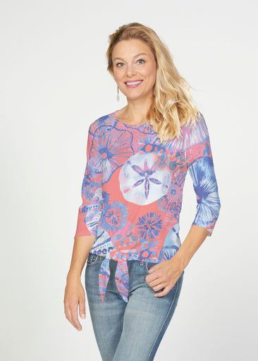 Sand Dollar (16257) ~ French Terry Tie 3/4 Sleeve Top