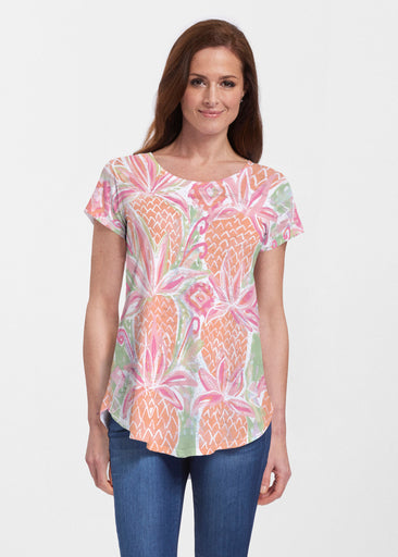 Pineapple Coral (17115) ~ Signature Short Sleeve Scoop Neck Flowy Tunic