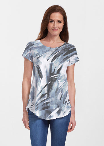 Brush Strokes Black (17167) ~ Signature Short Sleeve Scoop Neck Flowy Tunic