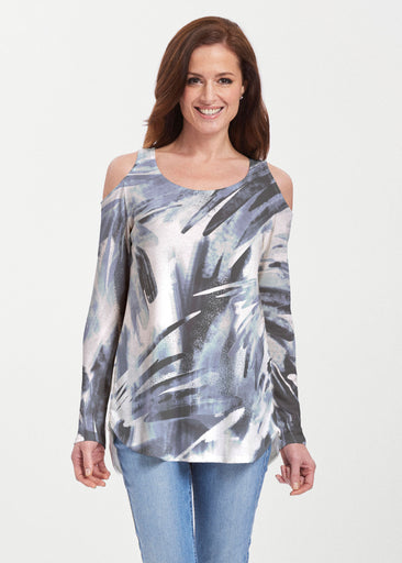 Brush Strokes Black (17167) ~ Butterknit Cold Shoulder Tunic