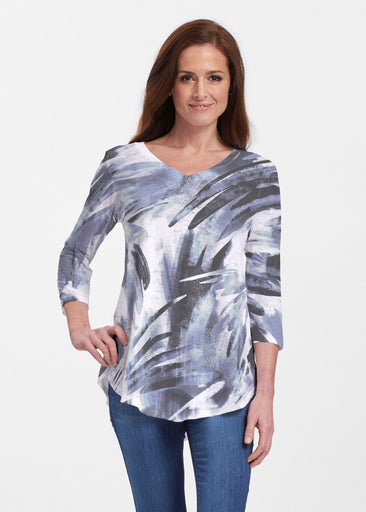 Brush Strokes Black (17167) ~ Signature V-neck Flowy Tunic