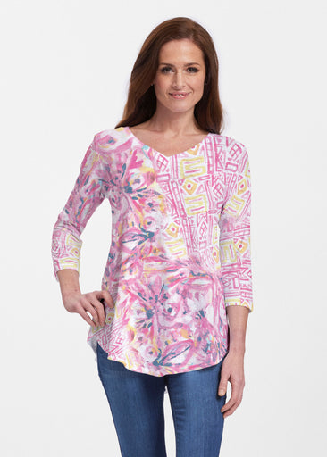 Lilly Pink (17250) ~ V-neck Flowy Tunic