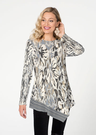 Mystic Floral Stripe Grey (19170) ~ Asymmetrical French Terry Tunic