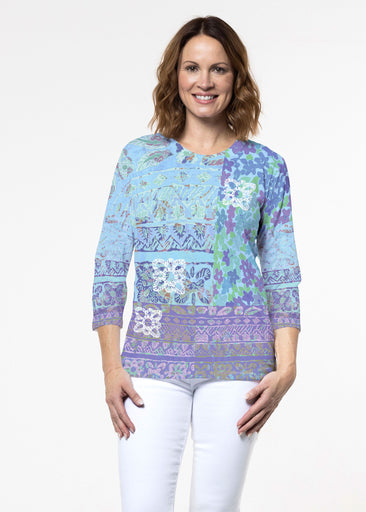 Aspen Aqua (19186) ~ Signature 3/4 Sleeve Crew Neck Top