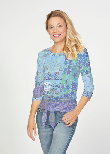 Aspen Aqua (19186) ~ French Terry Tie 3/4 Sleeve Top