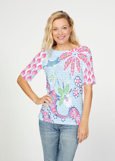 Tropical Island (2029) ~ Banded Elbow Sleeve Boat Neck Top