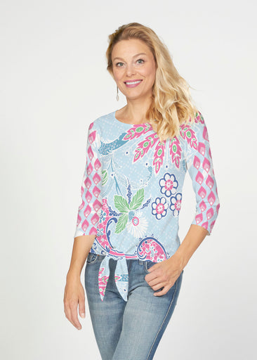 Tropical Island (2029) ~ French Terry Tie 3/4 Sleeve Top