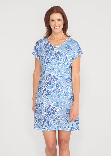 Fusion Blue (2895) ~ French Terry Short Sleeve Crew Dress