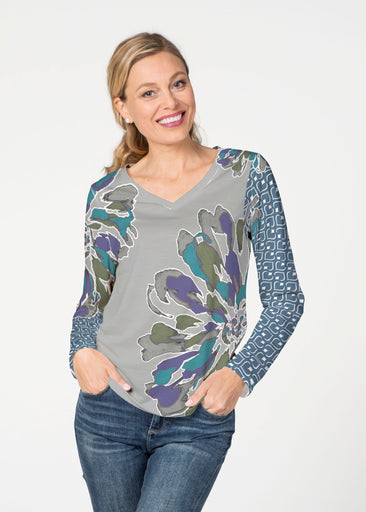 Fanny Grey Mixed (5148) ~ French Terry V-neck Top