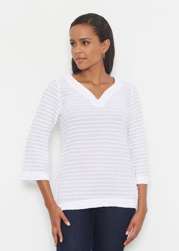 Natural White (5555) ~ Banded 3/4 Bell-Sleeve V-Neck Tunic