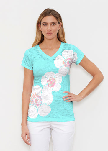 Poppy Seaglass Green (7107) ~ Signature Cap Sleeve V-Neck Shirt