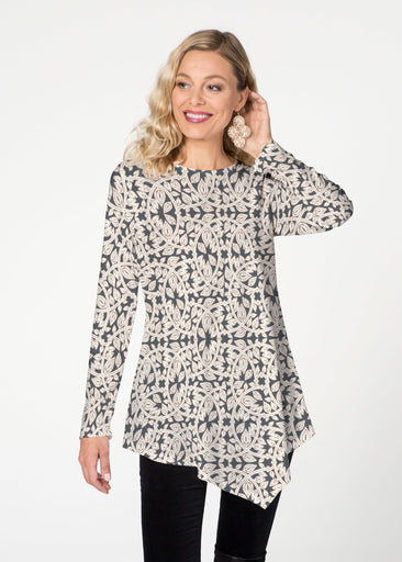 Topiary Cream  (7581) ~ Asymmetrical French Terry Tunic