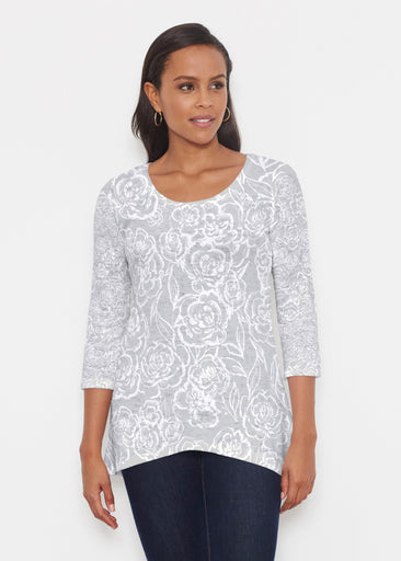Freehand Floral Grey (7605) ~ Katherine Hi-Lo Thermal Tunic