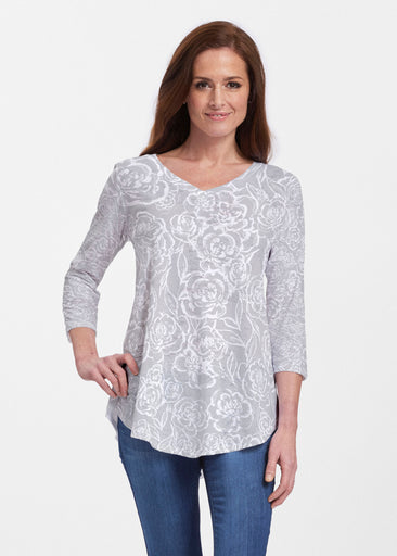 Freehand Floral Grey (7605) ~ Signature V-neck Flowy Tunic