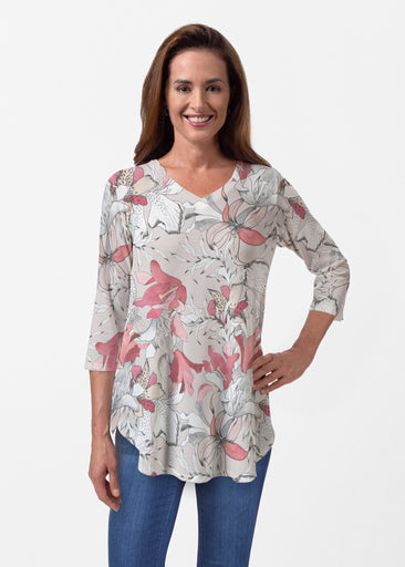 Pen and Ink Lily Beige (7612) ~ Butterknit V-neck Flowy Tunic