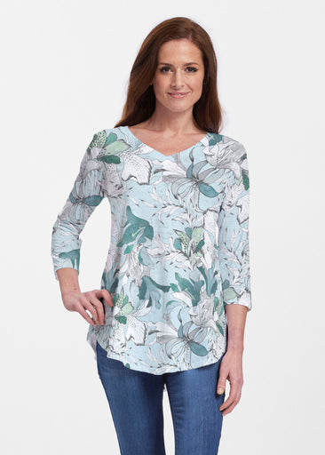 Pen and Ink Lily Seafoam (7621) ~ Signature V-neck Flowy Tunic