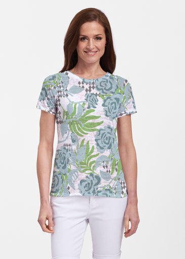 Abstract Rose Garden (7648) ~ Sheer Short Sleeve Crew Shirt
