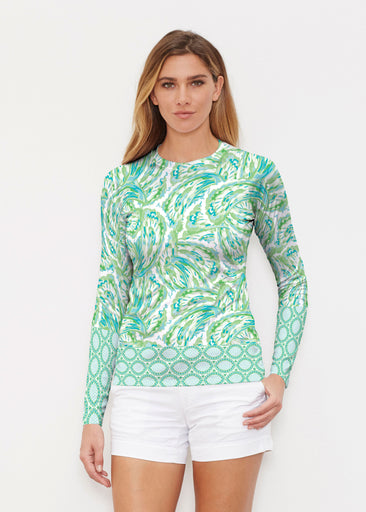 Coastal Paisley Lace Green (7690) ~ Long Sleeve Rash Guard