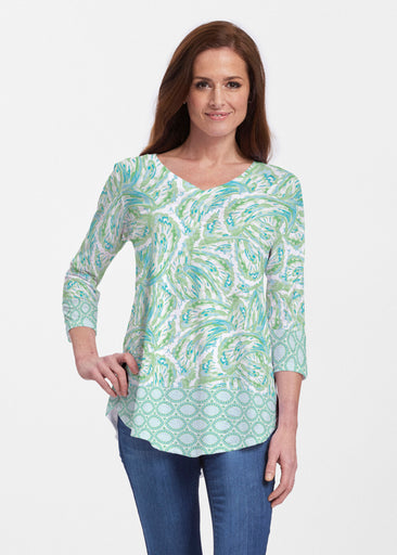 Coastal Paisley Lace Green (7690) ~ Signature V-neck Flowy Tunic