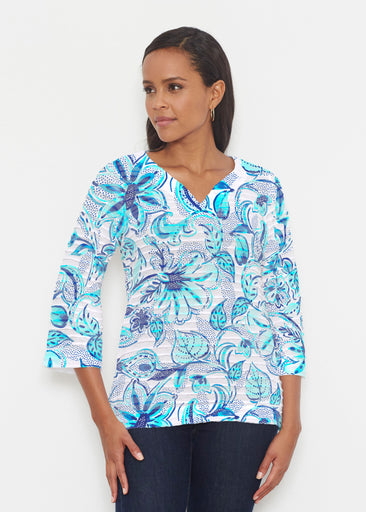 Baltic Watercolor Aqua (7696) ~ Banded 3/4 Bell-Sleeve V-Neck Tunic