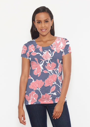 Melina Blooms Navy (7721) ~ Signature Short Sleeve Scoop Shirt