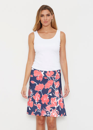 Melina Blooms Navy (7721) ~ Silky Brenda Skirt 21 inch