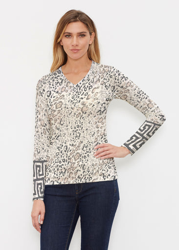 Greek Cat Grey (7752) ~ Butterknit Long Sleeve V-Neck Top