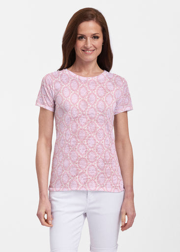 Coastal Lace Pink (7757) ~ Sheer Short Sleeve Crew Shirt