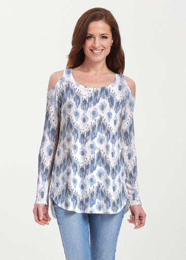Tonal Waves Blue (7804) ~ Butterknit Cold Shoulder Tunic