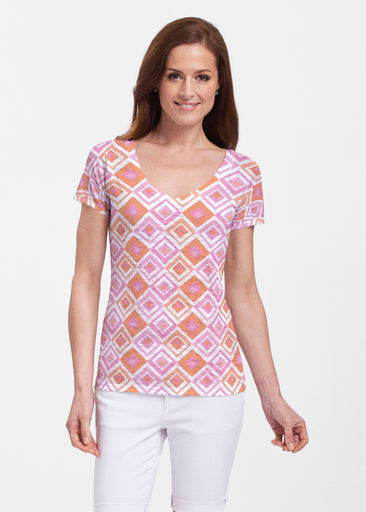 Cubed Pink (7809) ~ Sheer Short Sleeve V-Neck Shirt
