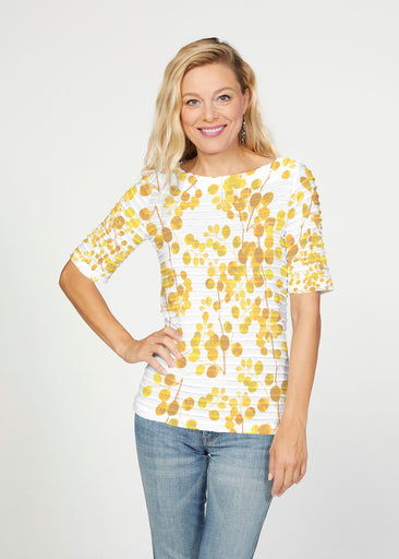 Golden Pome (7846) ~ Banded Elbow Sleeve Boat Neck Top