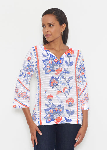 Bohemian Chintz (7847) ~ Banded 3/4 Bell-Sleeve V-Neck Tunic