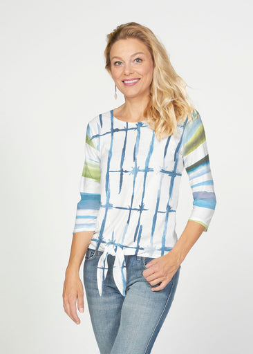 Knotted Stripe (7853) ~ French Terry Tie 3/4 Sleeve Top