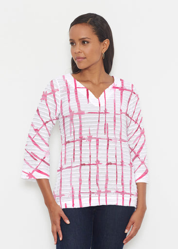 Knotted Pink (7897) ~ Banded 3/4 Bell-Sleeve V-Neck Tunic