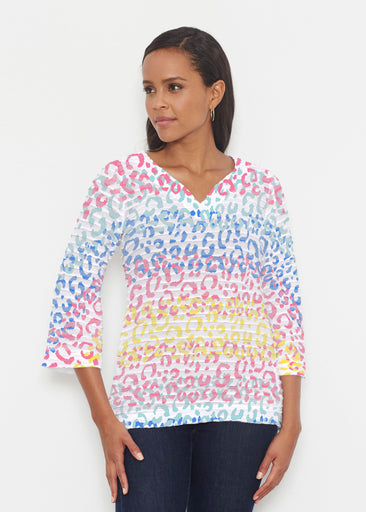 Leopard Ombre Rainbow (7899) ~ Banded 3/4 Bell-Sleeve V-Neck Tunic