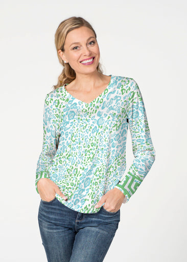 Greek Cat Green (7913) ~ French Terry V-neck Top
