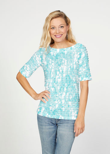 Shadow Aqua (7914) ~ Banded Elbow Sleeve Boat Neck Top