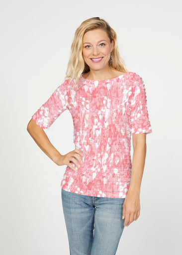 Shadow Coral (7915) ~ Banded Elbow Sleeve Boat Neck Top