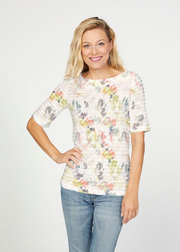 Painters Palette (7928) ~ Banded Elbow Sleeve Boat Neck Top