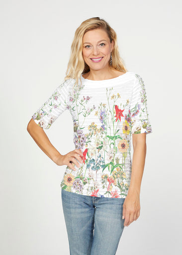 Prairie (7929) ~ Banded Elbow Sleeve Boat Neck Top