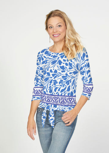 Ditsy Royal (7930) ~ French Terry Tie 3/4 Sleeve Top