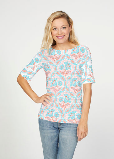 Braided Flower (7932) ~ Banded Elbow Sleeve Boat Neck Top