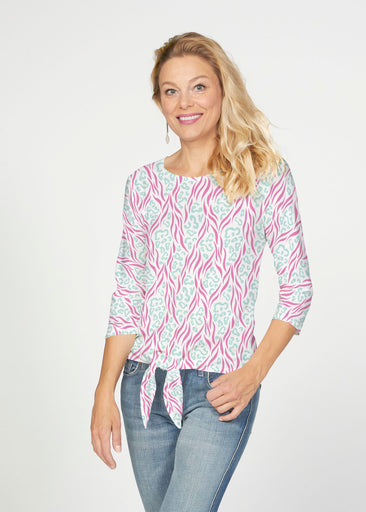 Wild Duo Berry (7937) ~ French Terry Tie 3/4 Sleeve Top
