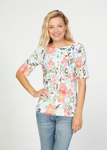 Summer Dreams (7939) ~ Banded Elbow Sleeve Boat Neck Top